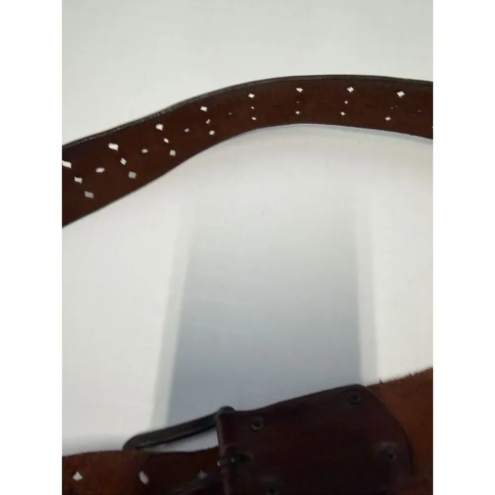 Brown Leather Perforated a belt unisex 39” Long